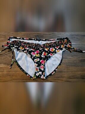 Black Floral Ruffle Bikini Bottoms